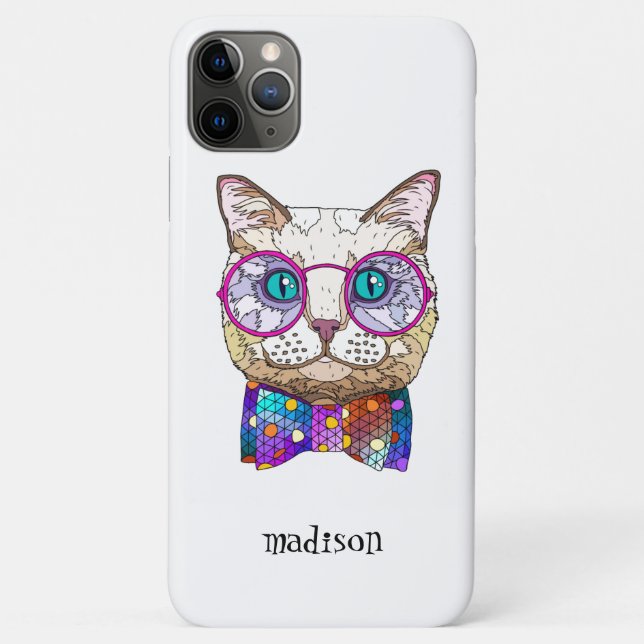 Farbige Hipster Katze, Personalisiert Case-Mate iPhone Hülle (Rückseite)