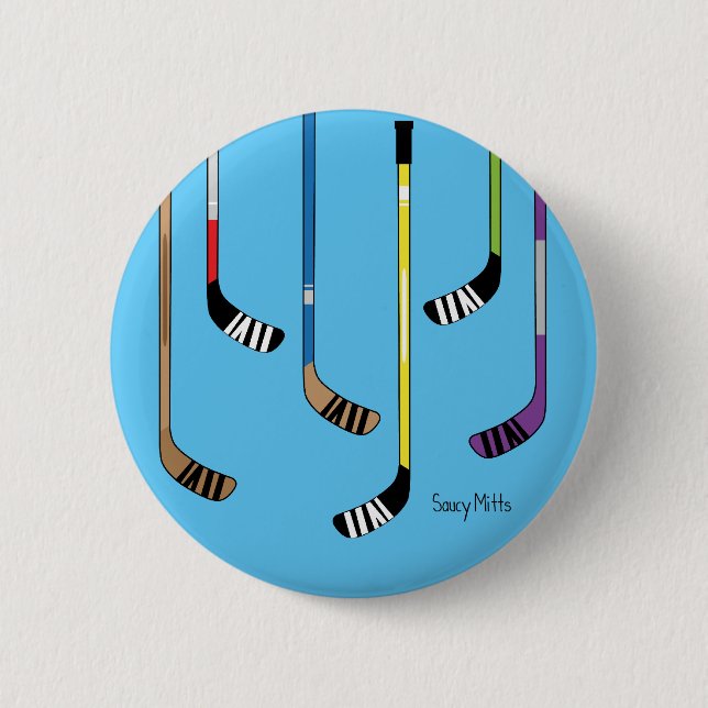 Farbige Hockeyschläger Fackel Button (Vorderseite)