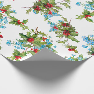 Farbige Holly- und Blue-Vergiss-Noten Geschenkpapier