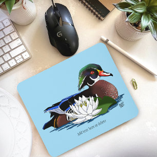 Farbige Holzente Wasserlilie Wildtier Blau Mousepad