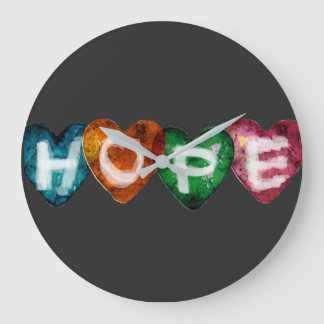 Farbige HOPE-Herzen – Inspirierende Liebestypograf Große Wanduhr