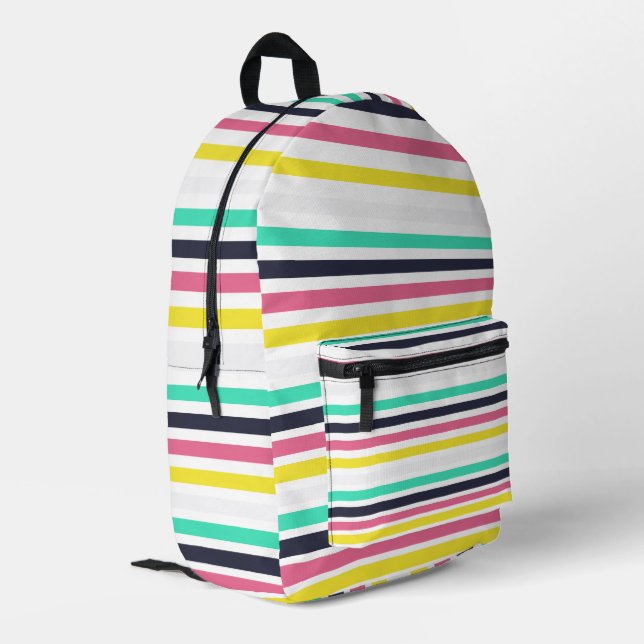Farbige horizontale Streifen Bedruckter Rucksack (Rückseitige Ecke links)