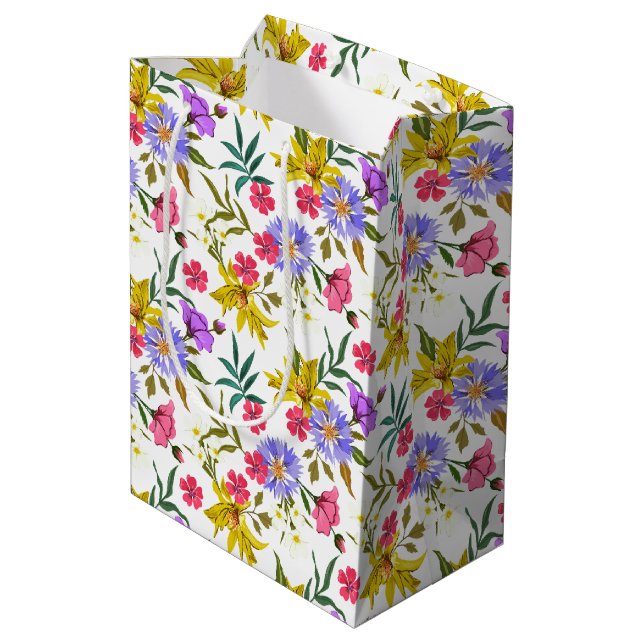 Farbige hübsche Blume Muster mittlere Geschenktüte (Rückseite Schrägansicht)