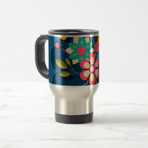Farbige hübsche moderne Blumenbouquet auf Blau Reisebecher