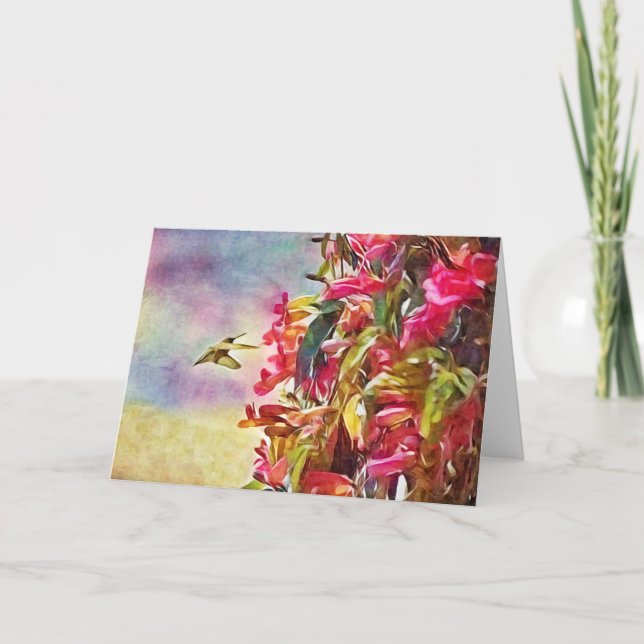 Farbige Hummingvogel und Blume Künstlerische Karte (Vorderseite)