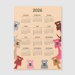 Farbige Hunde 2026 Kalender Magnetkarte