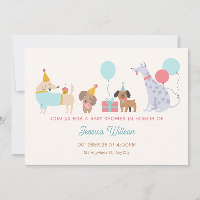 Farbige Hunde Babydusche Einladung (Vorderseite)