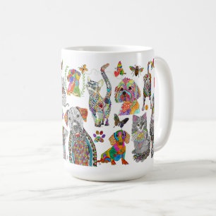 Farbige Hunde, Katzen und Tasse des Tiersortiments