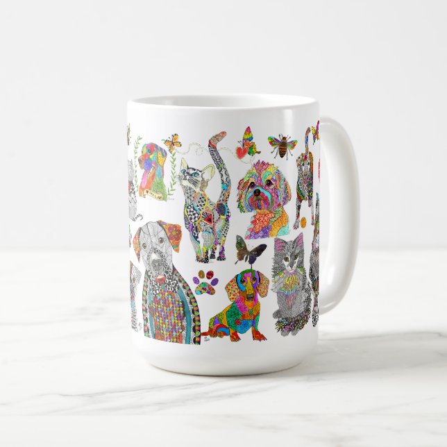 Farbige Hunde, Katzen und Tasse des Tiersortiments (VorderseiteRechts)