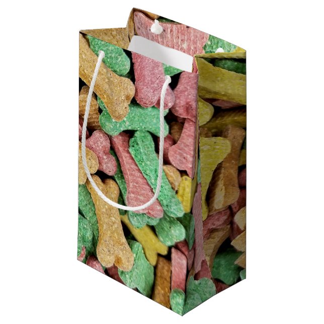 farbige Hundeknochen Kleine Geschenktüte (Vorderseite Schrägansicht)