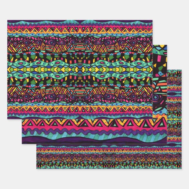 Farbige Hypnotische Muster geometrischer Art Geschenkpapier Set (Set)