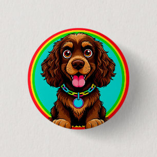 Farbige Illustration eines glücklichen Hundes sitz Button