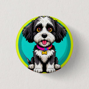 Farbige Illustration eines glücklichen Hundes sitz Button