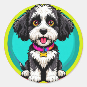 Farbige Illustration eines glücklichen Hundes sitz Runder Aufkleber