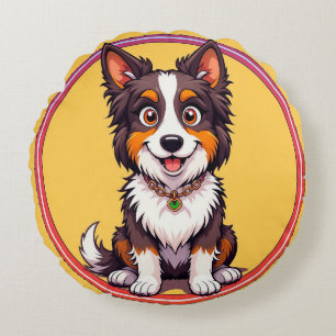 Farbige Illustration eines glücklichen Hundes sitz Rundes Kissen