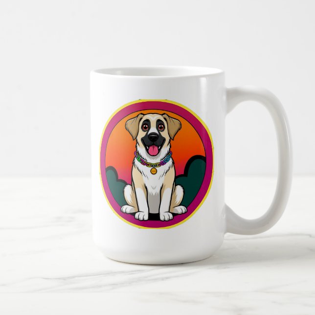 Farbige Illustration eines lächelnden Hundes Kaffeetasse (Rechts)