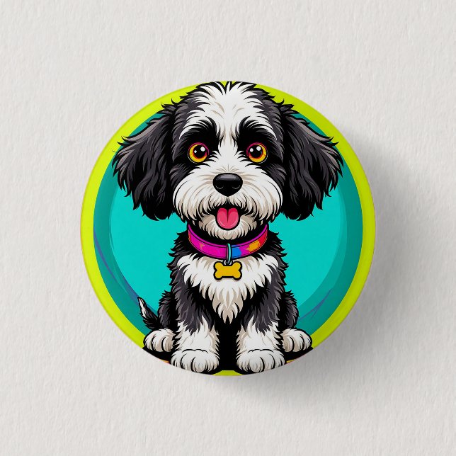 Farbige Illustration glücklicher Hunde Button (Vorderseite)