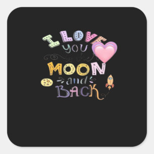 Farbige Illustration I Love You To The Moon And B Quadratischer Aufkleber