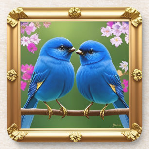 Farbige Illustration von zwei blauen Vögeln Getränkeuntersetzer