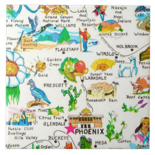 Farbige illustrierte Arizona-Karte Fliese