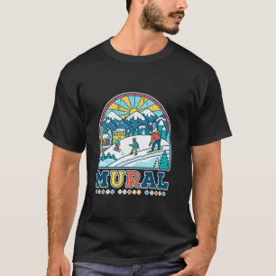 Farbige illustrierte Berg-Ski-Szene Kunstwerk Mu T-Shirt