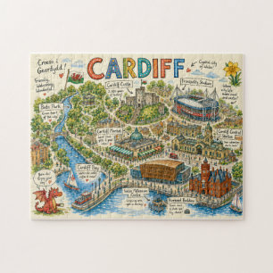 Farbige illustrierte Karte von Cardiff