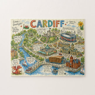 Farbige illustrierte Karte von Cardiff