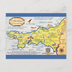 Farbige illustrierte Karte von Cornwall England