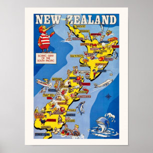 Farbige illustrierte Neuseeland-Druck Poster