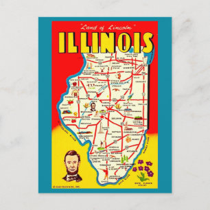 Farbige illustrierte Vintage-Illinois-Karte Postkarte