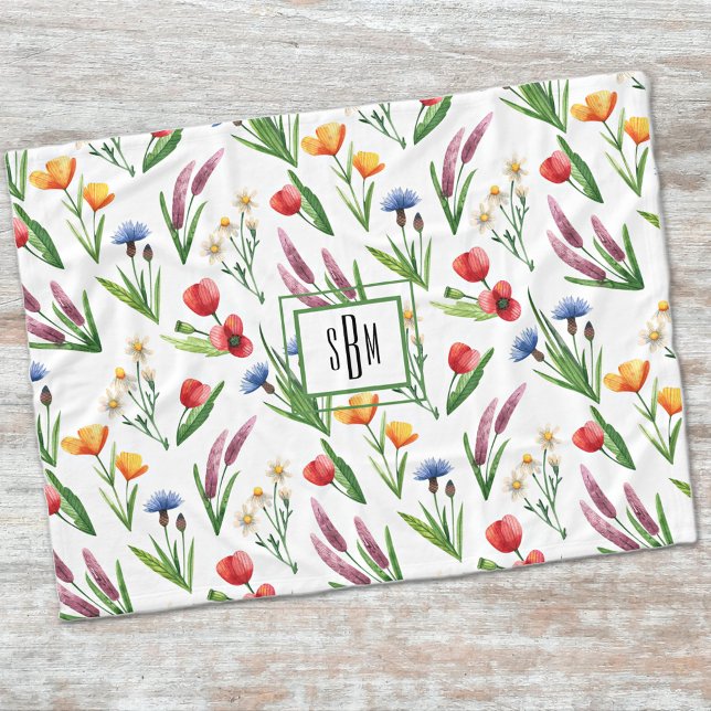 Farbige Illustrierte Wildblumen Muster Fleecedecke (Von Creator hochgeladen)