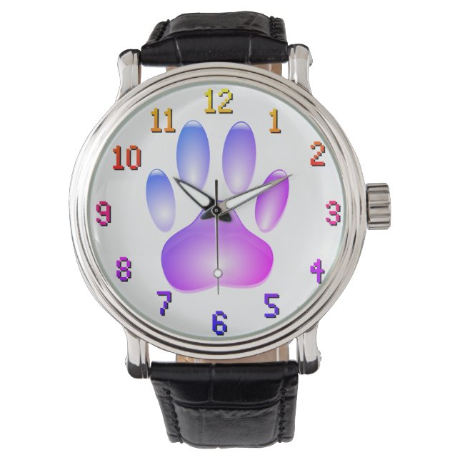 Farbige Imitate Glas Dog Paw drucken Armbanduhr (Vorderseite)