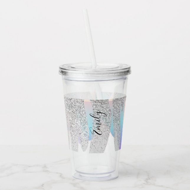 Farbige Imitate Glitzer Driften Mit Monogramm Name Acryltrinkbecher (Links)