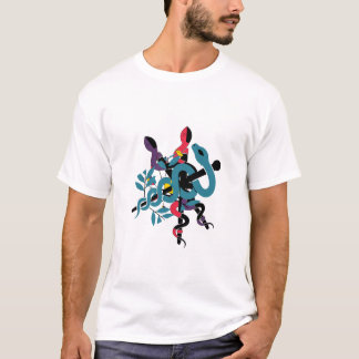 Farbige ineinander verschlungene Schlangen Künstle T-Shirt