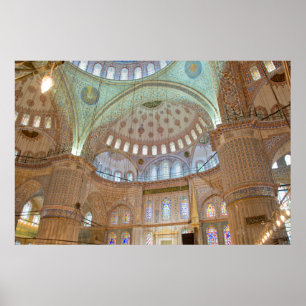 Farbige Innenkuppeldecke der Blauen Moschee Poster