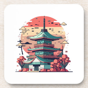 Farbige japanische Gebäude Kunst Getränkeuntersetzer