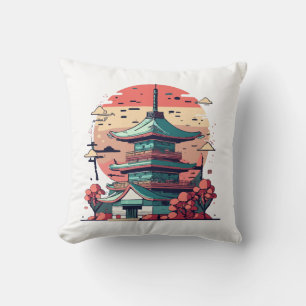 Farbige japanische Gebäude Kunst Kissen