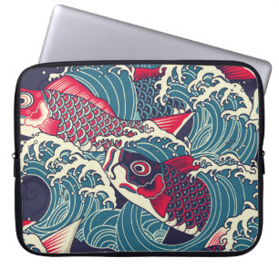 Farbige japanische Koi-/Karpfenfische im Wellennah Laptopschutzhülle