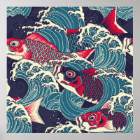Farbige japanische Koi-/Karpfenfische im Wellennah