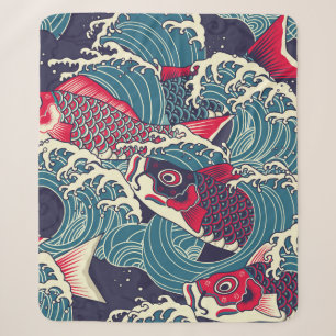 Farbige japanische Koi-/Karpfenfische im Wellennah Sherpadecke
