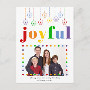 Farbige Joyful Typografie, Weihnachtsbällchen Foto Postkarte