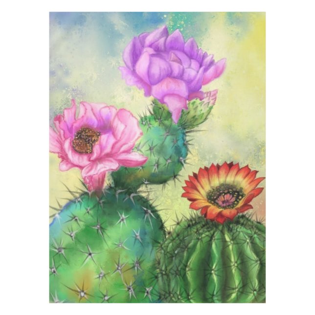 Farbige Kaktus Blume Tablette Tischdecke (Vorderseite)