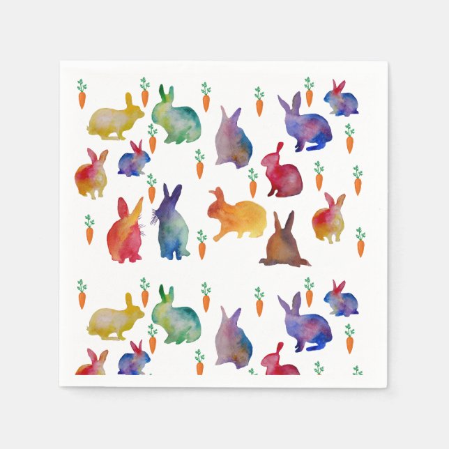 Farbige Kaninchen Ostercocktail Papier Napkins Serviette (Vorderseite)