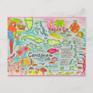 Farbige Karibikinseln-Karte Postkarte