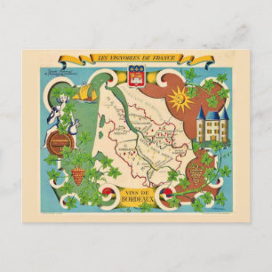 Farbige Karte von Bordeaux Frankreich Postkarte