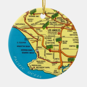 Farbige Karte von Los Angeles Keramik Ornament