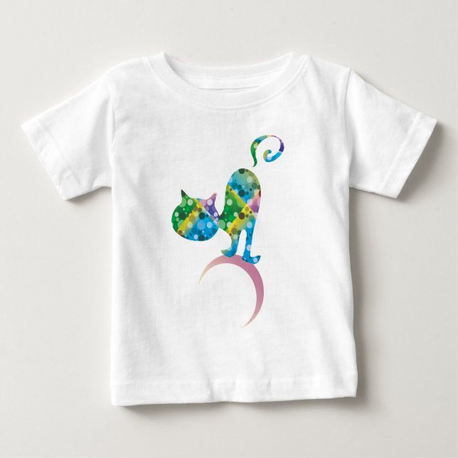 Farbige Katze auf dem Halbmond Baby T-shirt (Vorderseite)