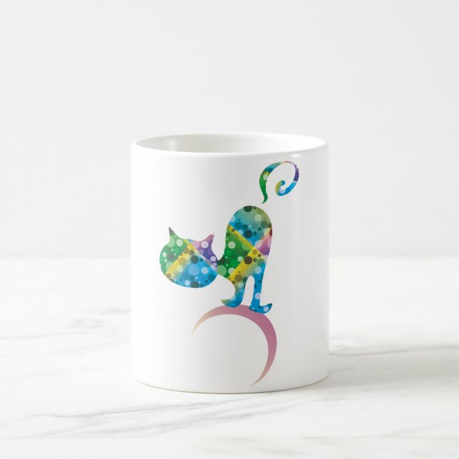 Farbige Katze auf dem Halbmond Kaffeetasse (Mittel)