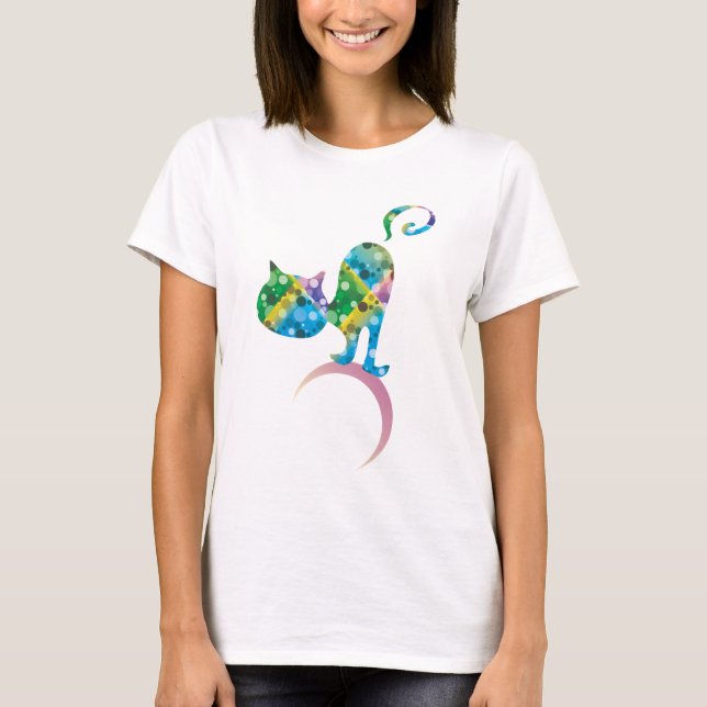 Farbige Katze auf dem Halbmond T-Shirt (Vorderseite)