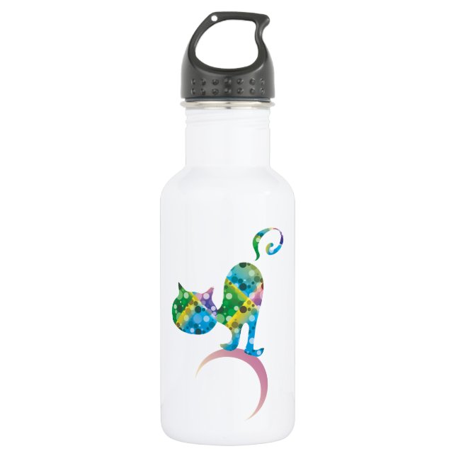 Farbige Katze auf dem Halbmond Trinkflasche (Vorderseite)